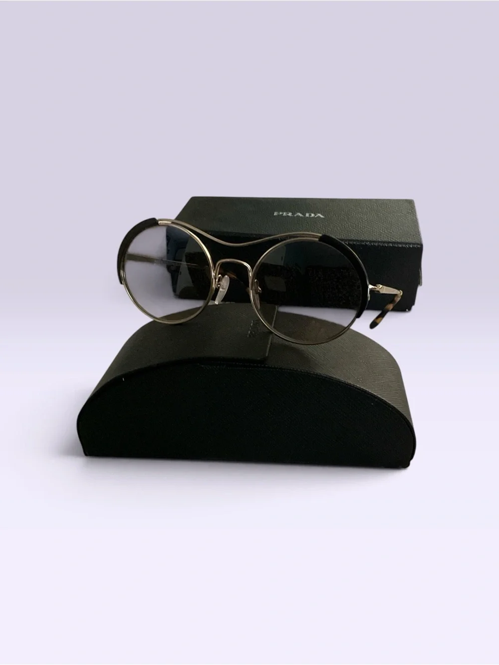 Prada Round Gold Frame Sunglasses with Black Smoke Lenses